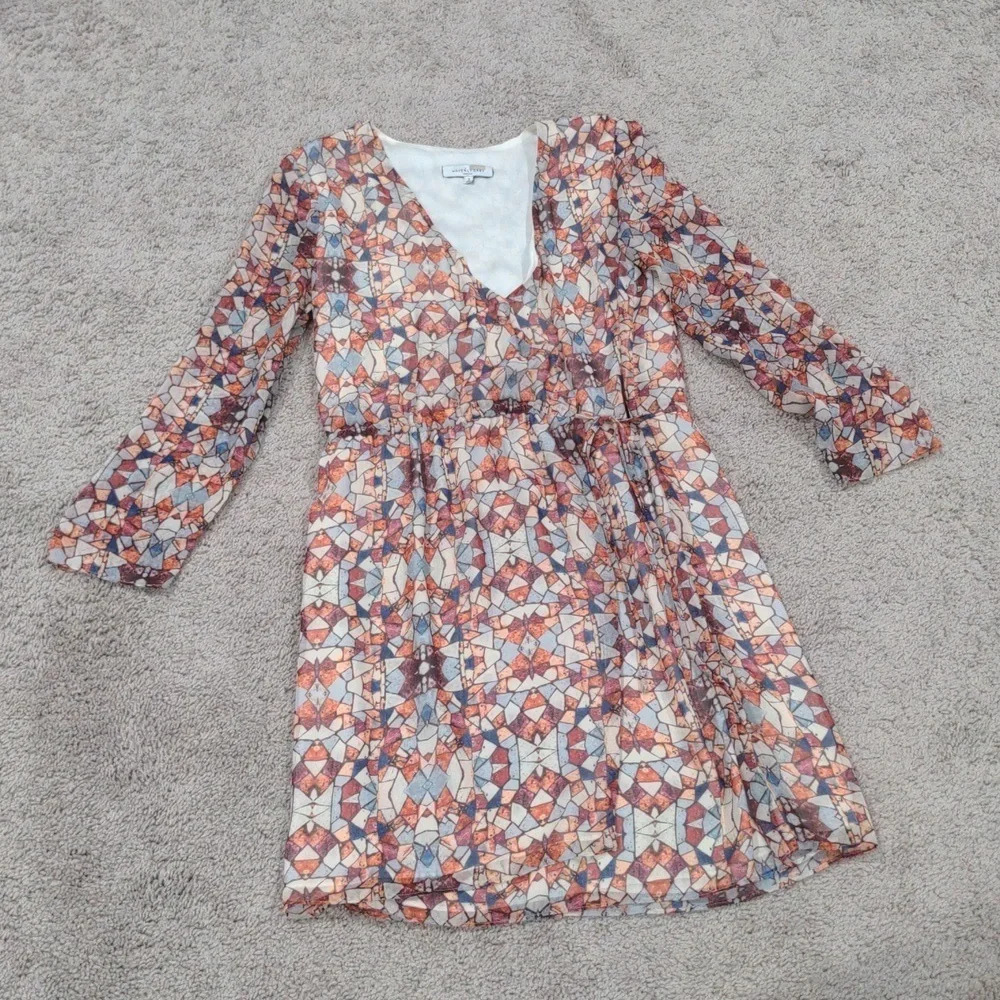 Waverly Grey Stained Glass Wrap Dress 2 V-Neck sheer lightweight above the knee